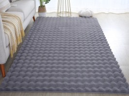 Interesanta 3D dizaina pūkains paklājs Ambin 5110 pelēks